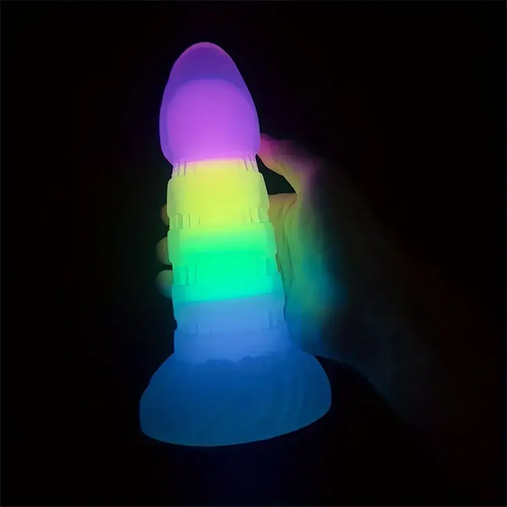 7.87in Luminous Silicone Real Soft Rainbow Dildo Hands Free Sex Toy