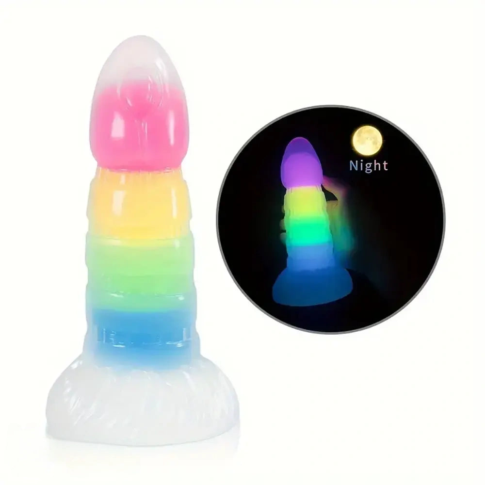 7.87in Luminous Silicone Real Soft Rainbow Dildo Hands Free Sex Toy