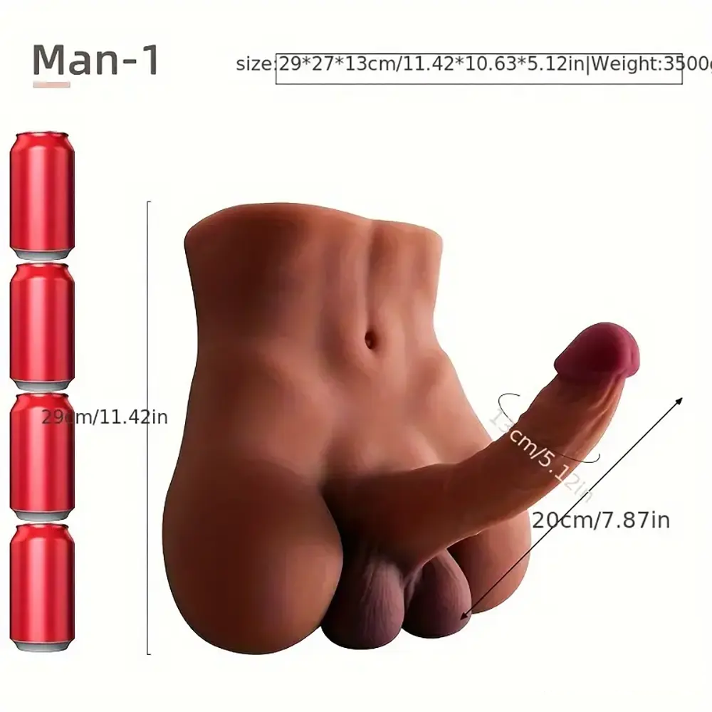 7.87in Premium Realistic Silicone Flexible Dildo Sex Torso With Anus