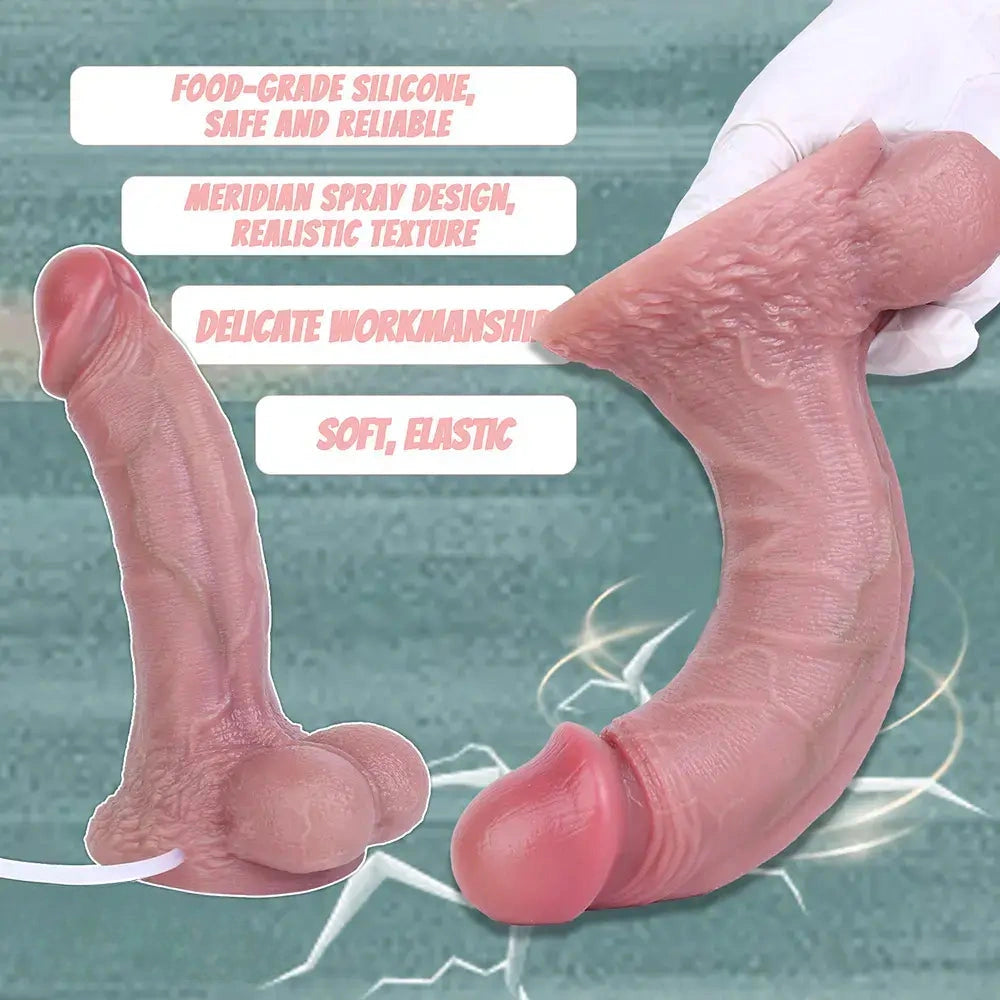7.87in Real Vein Soft Silicone Adult Double Layer Squirting Strap on Dildo