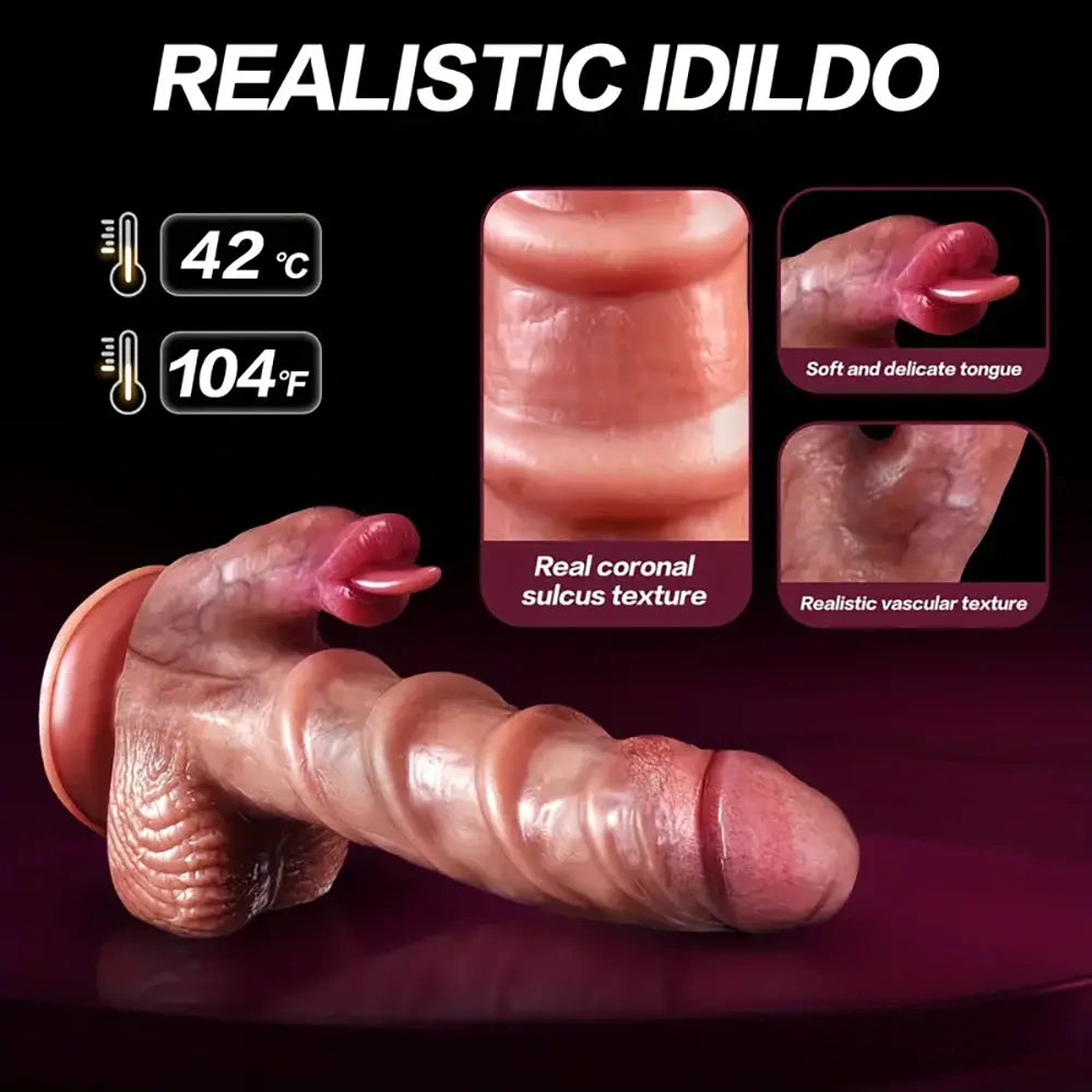 7.87in Realistic Heating Silicone Tongue Licking Thrusting Auto Dildo