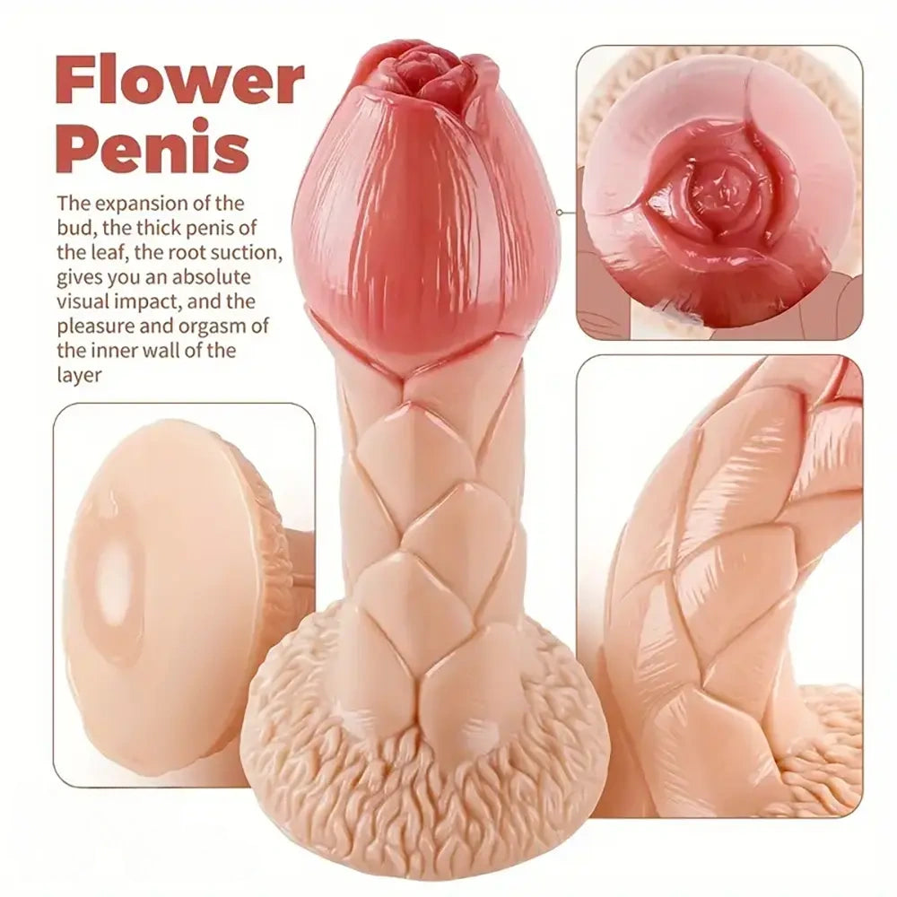 7.87in Realistic Sucker Shaped Flower Bud Dildo For Vagina Anus