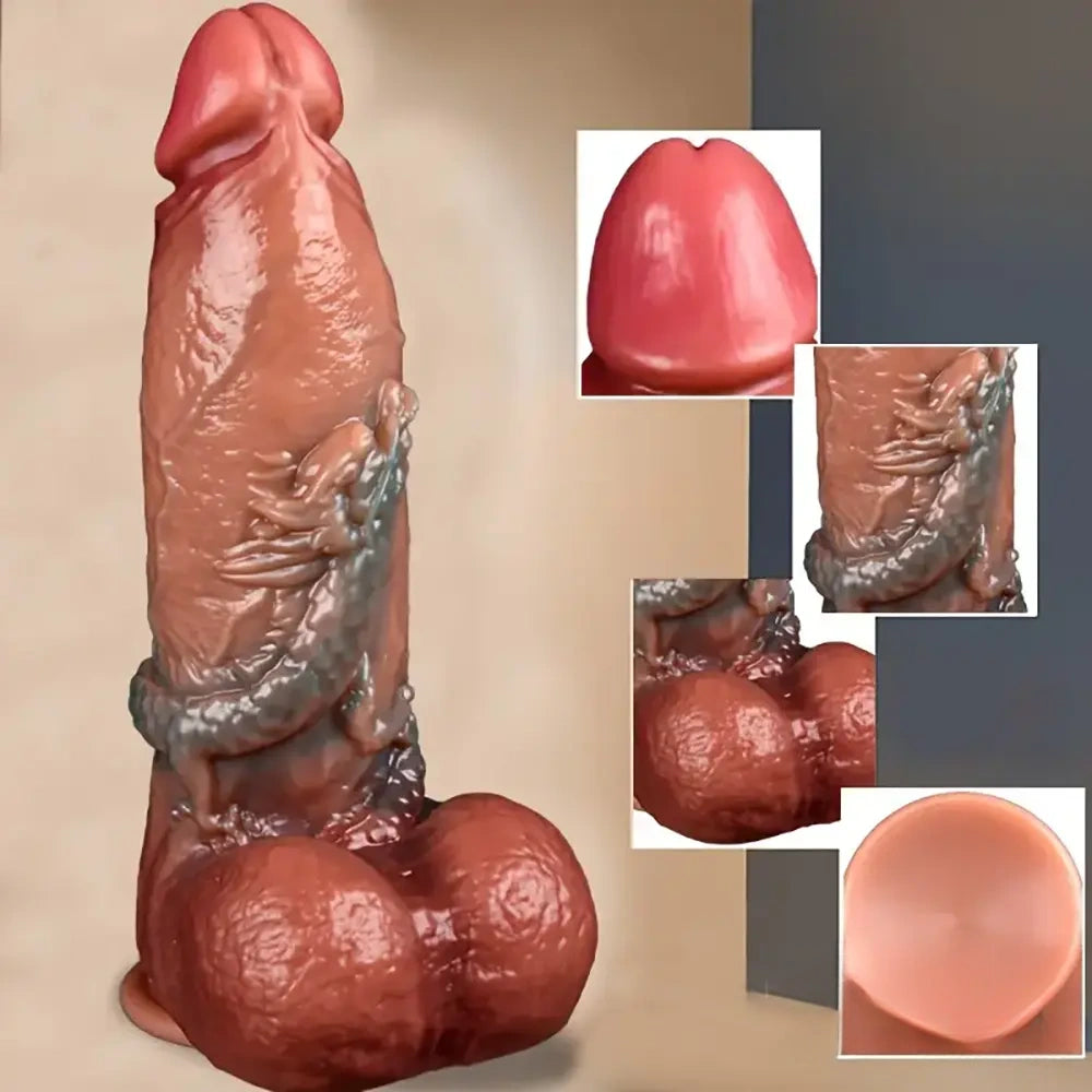 7.87in Soft Lifelike Silicone Dildo With Dragon Design For Women Men