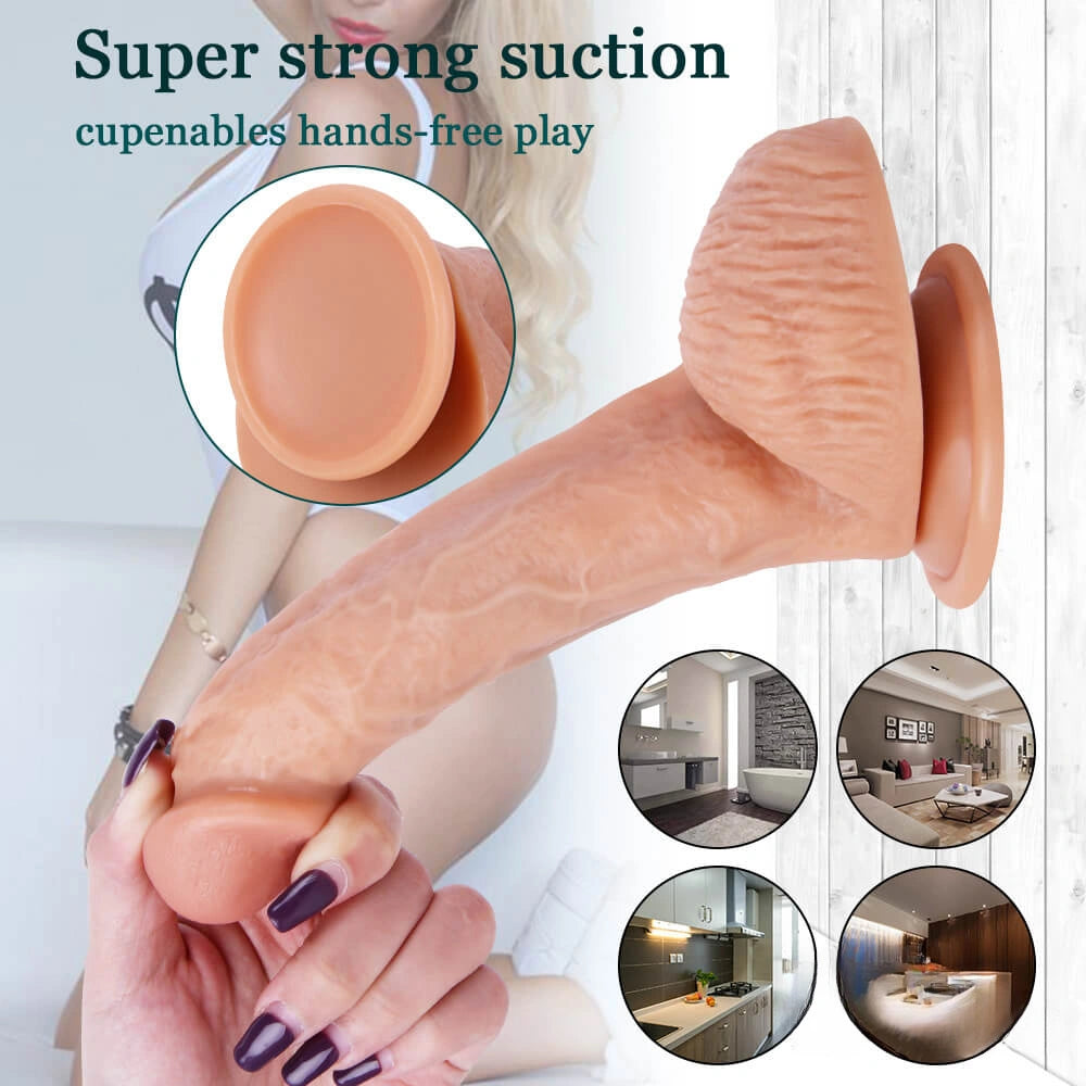 7.87in Soft Real Dildo Sex Toy With Blue Veins Sucker For Men