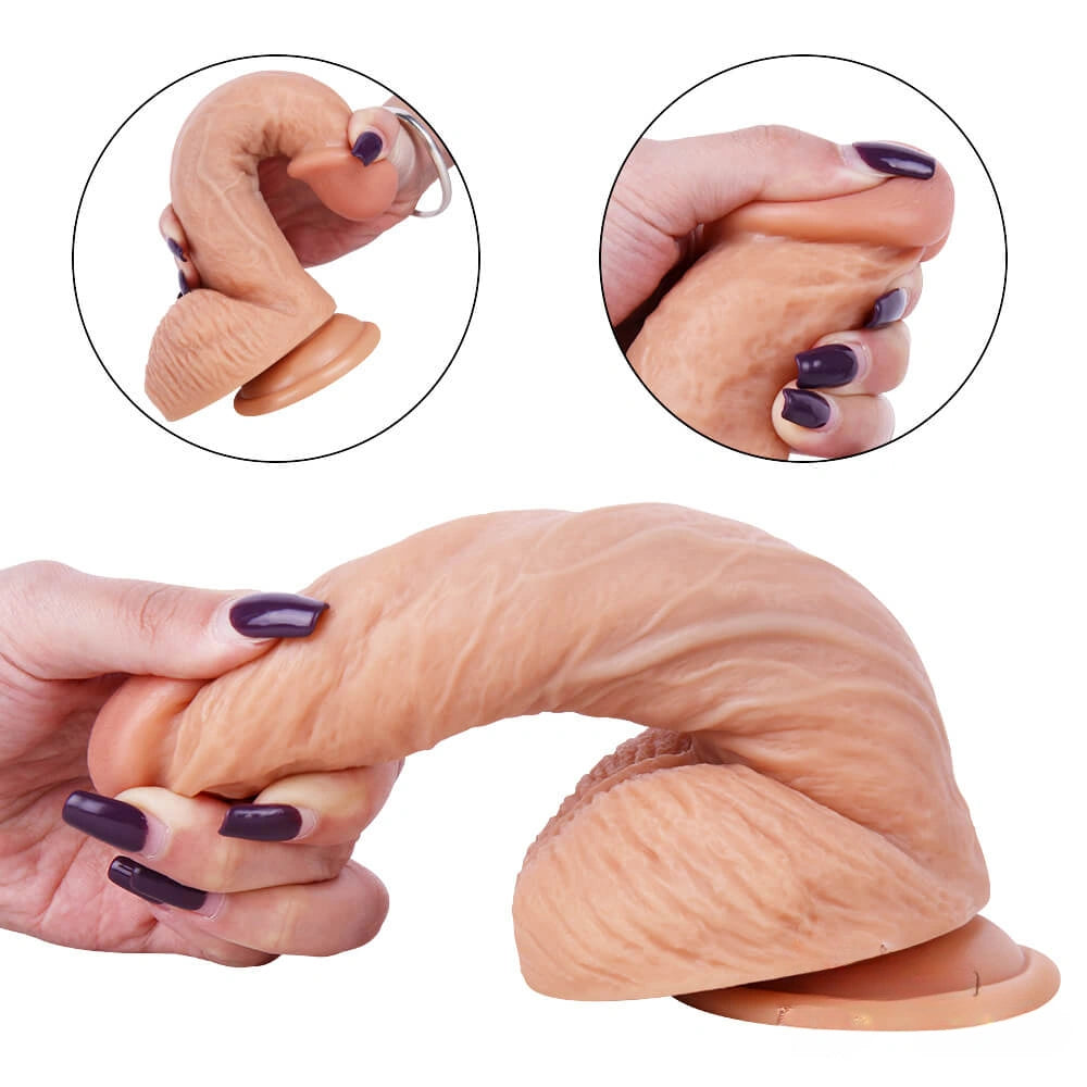 7.87in Soft Real Dildo Sex Toy With Blue Veins Sucker For Men