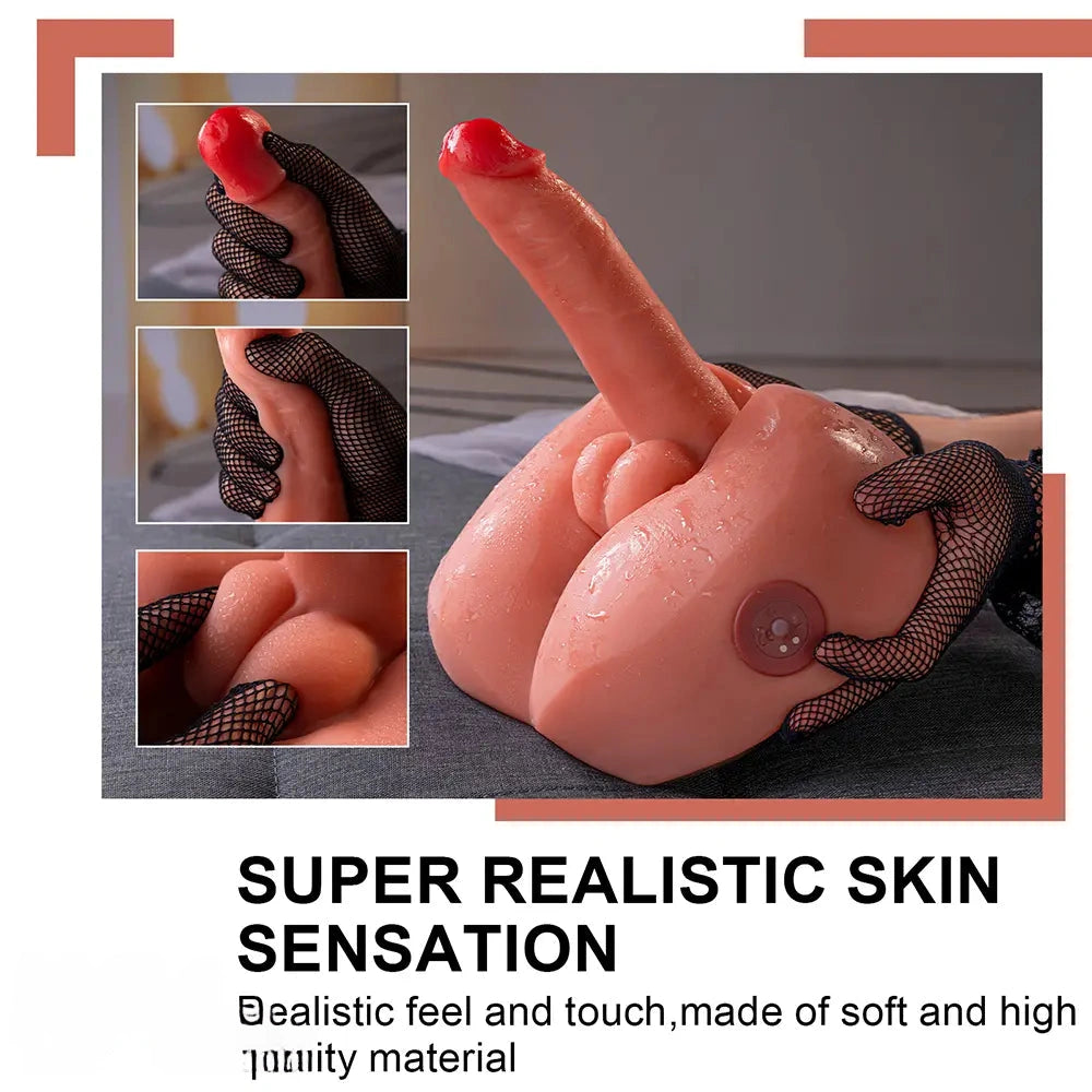 7.87in Unusual Feeling Lifelike Skin Soft Thrusting Vibrating Male Dildo Torso