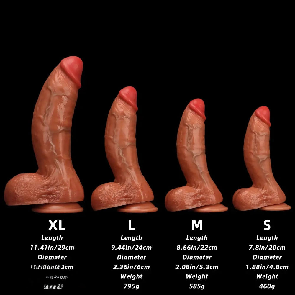 7.8in 8.66in 9.44in 11.41in Curved Fat Lifelike Real Skin Dildo Sex Toy Penis