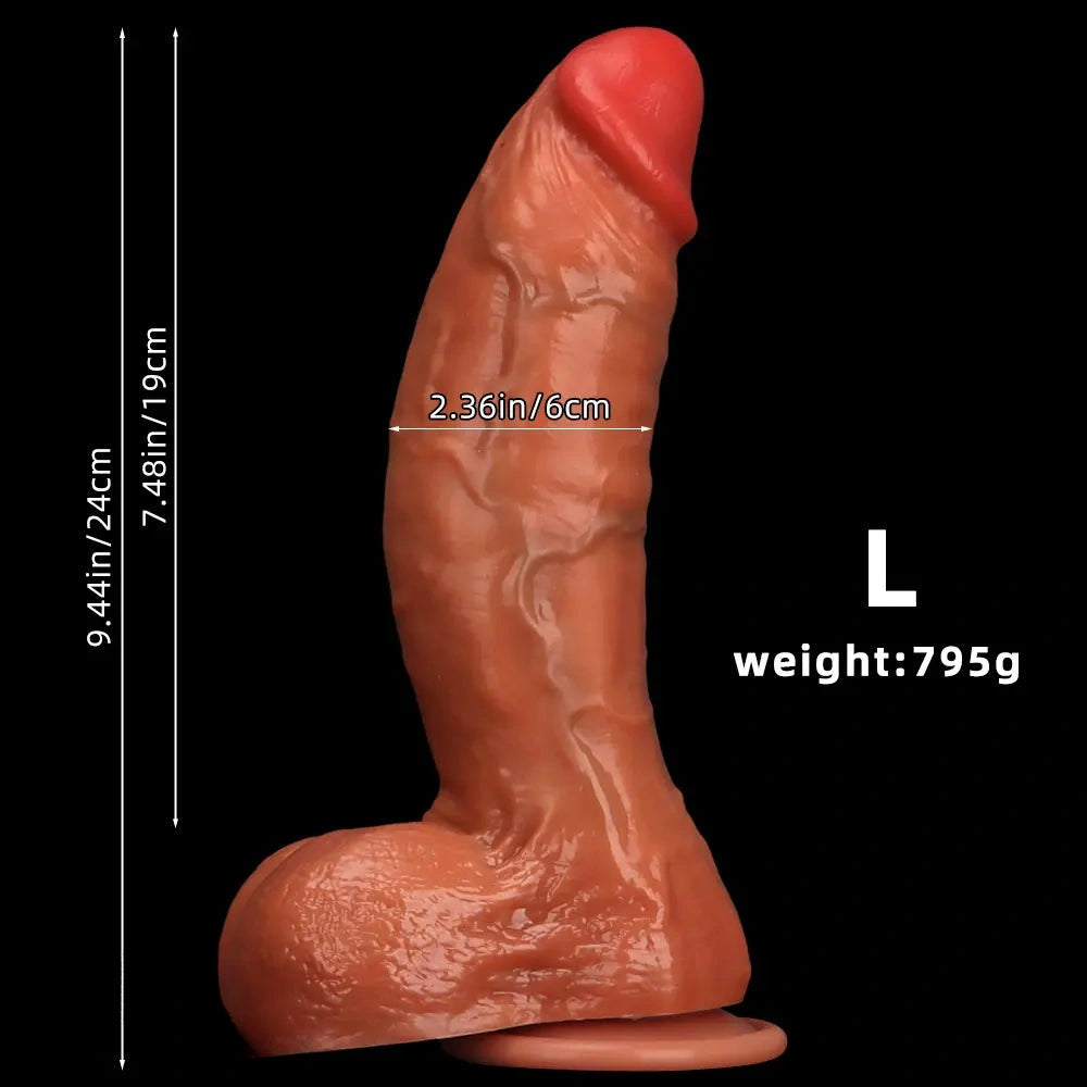 7.8in 8.66in 9.44in 11.41in Curved Fat Lifelike Real Skin Dildo Sex Toy Penis