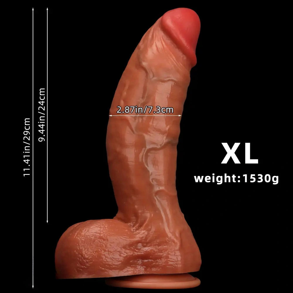 7.8in 8.66in 9.44in 11.41in Curved Fat Lifelike Real Skin Dildo Sex Toy Penis