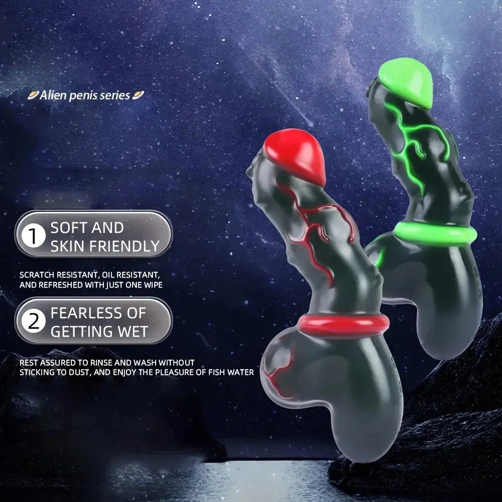 7.8in Alien Mutant Simulation Penis Colorful Ribbed Vaginal Handle Dildo
