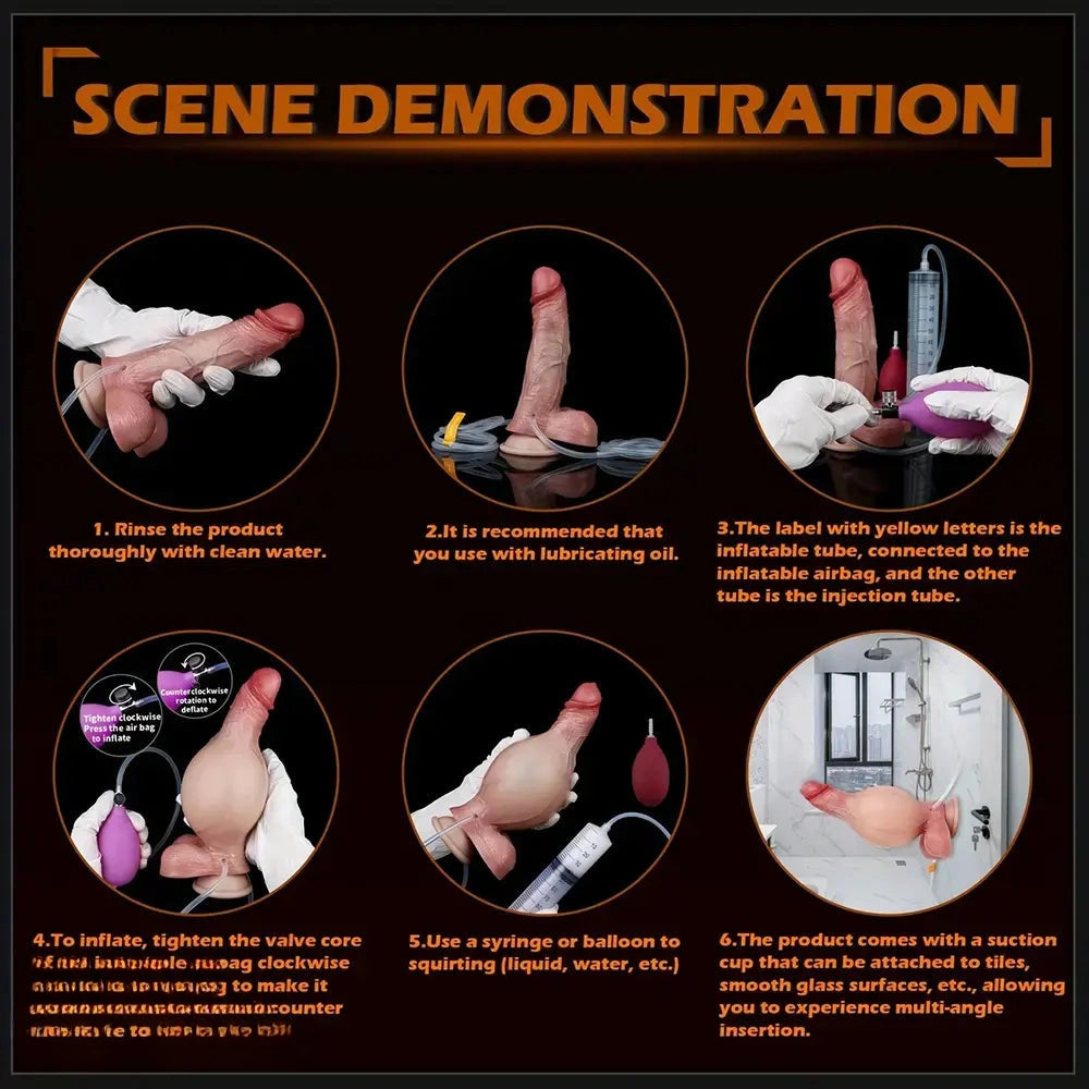 7.8in Liquid Silicone Soft Realistic Penis Inflatable Ejaculating Female Dildo