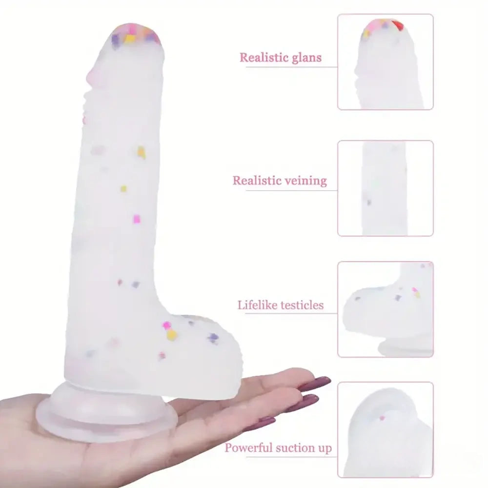 7.8in Realistic Confetti Silicone Soft Dildo For Anus Vaginal Stimulation