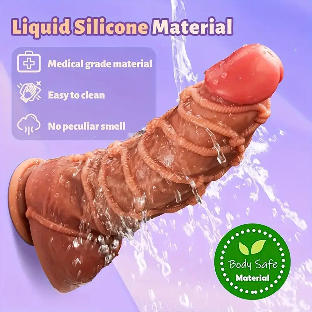 7.8in Realistic Double-Layer Fantasy Silicone Soft Fat Dildo With Rope
