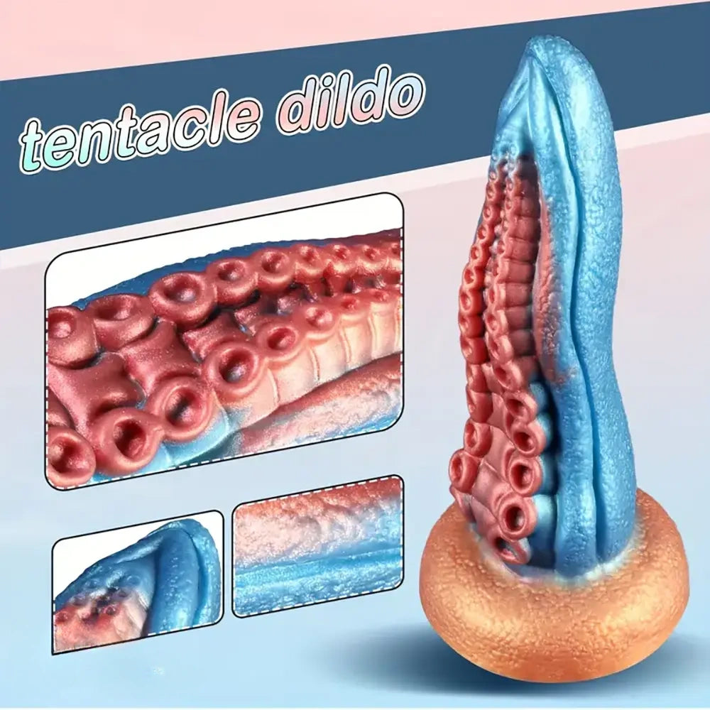 7.8in Soft Silicone Octopus Tentacle Suction Cup Dildo For G-Spot Orgasm