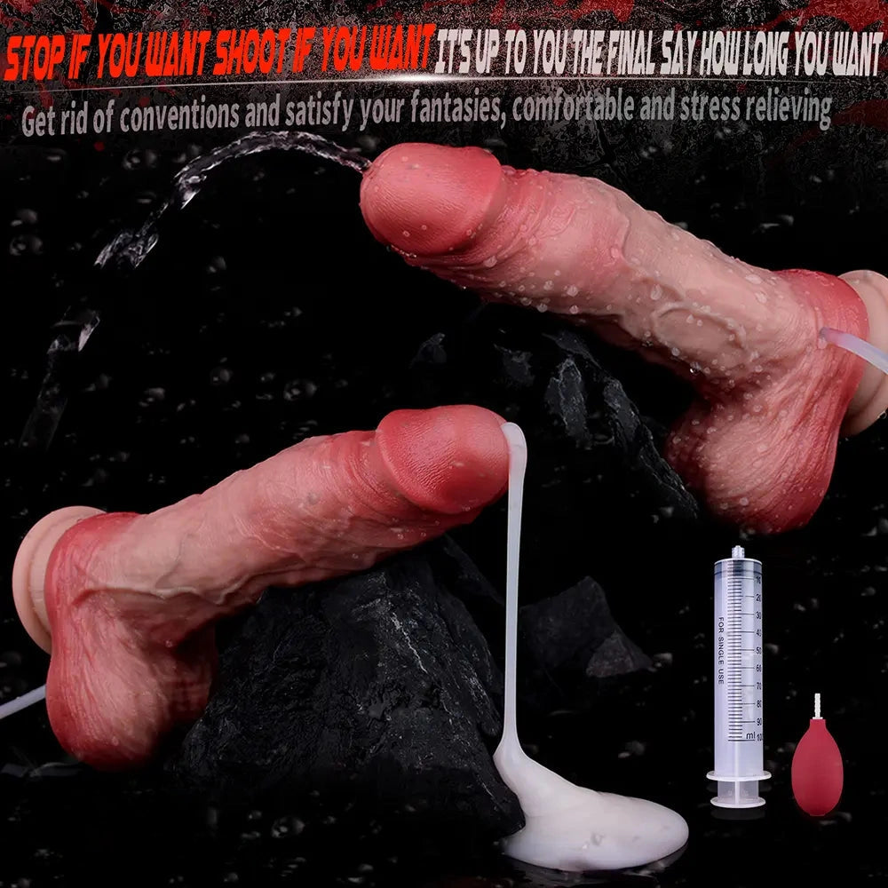 7.91in Dual Density Silicone Ejaculating Dildo With Suction Cup Penis
