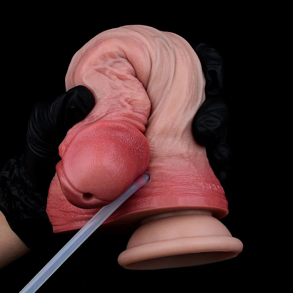 7.91in Dual Density Silicone Ejaculating Dildo With Suction Cup Penis