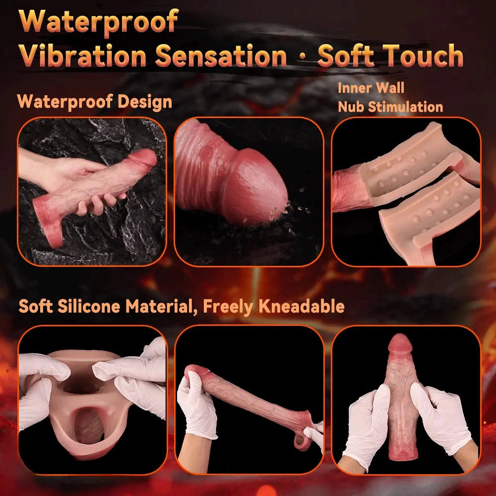 7.91in Realistic Penis Dildo Cock Sleeve Extender Vibrating Remote Sex Toy