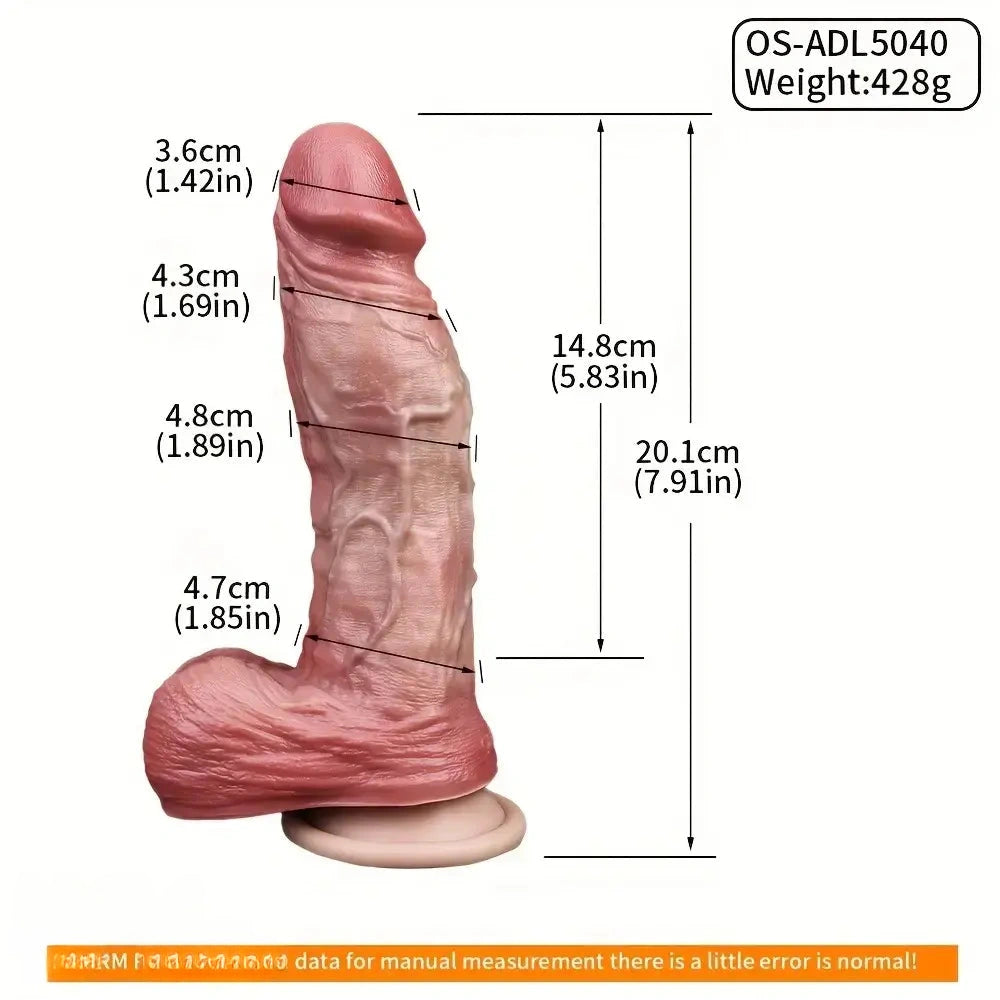 7.91in Realistic Penis Female Manual Soft Liquid Double Layer Silicone Dildo