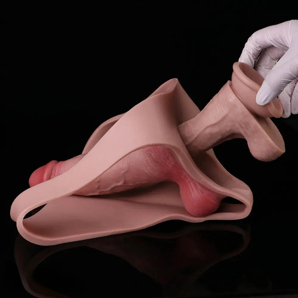 7.99in Wearable Silicone Lifelike Dildo Pants Real Skin Hollow Cock Sleeve