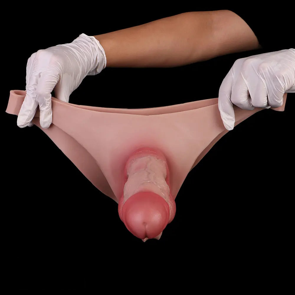 7.99in Wearable Silicone Lifelike Dildo Pants Real Skin Hollow Cock Sleeve