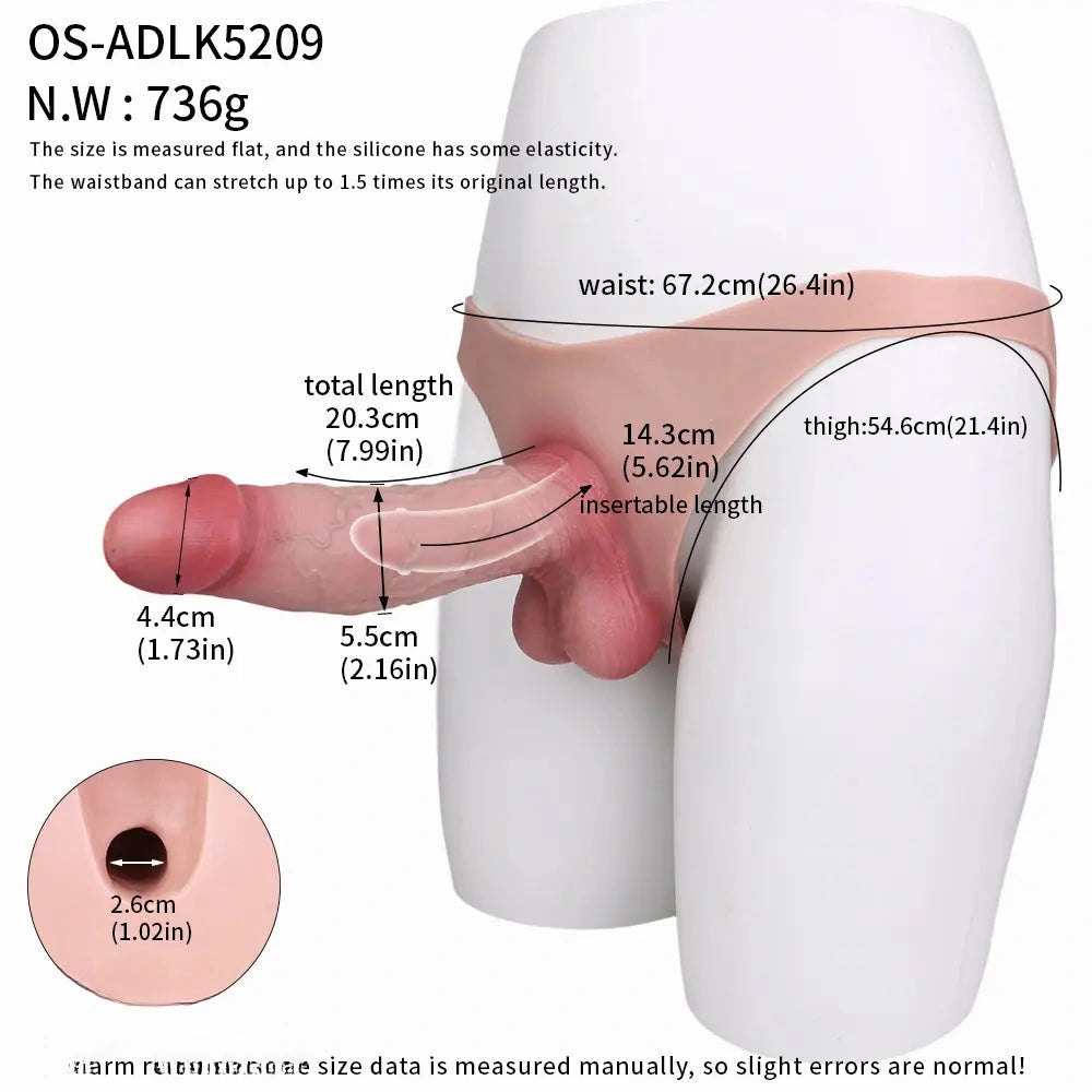 7.99in Wearable Silicone Lifelike Dildo Pants Real Skin Hollow Cock Sleeve