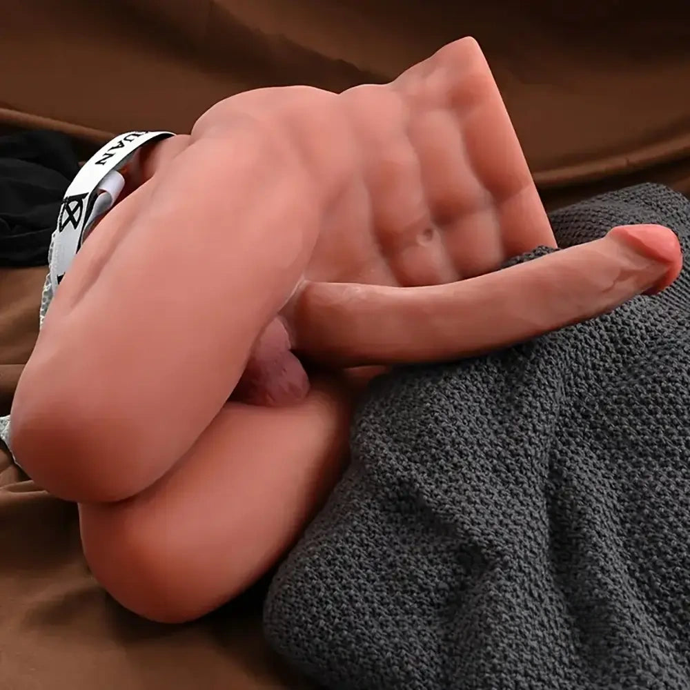 7.9in Premium Silicone Soft Dildo With 14.6lb Muscle Sex Doll Torso