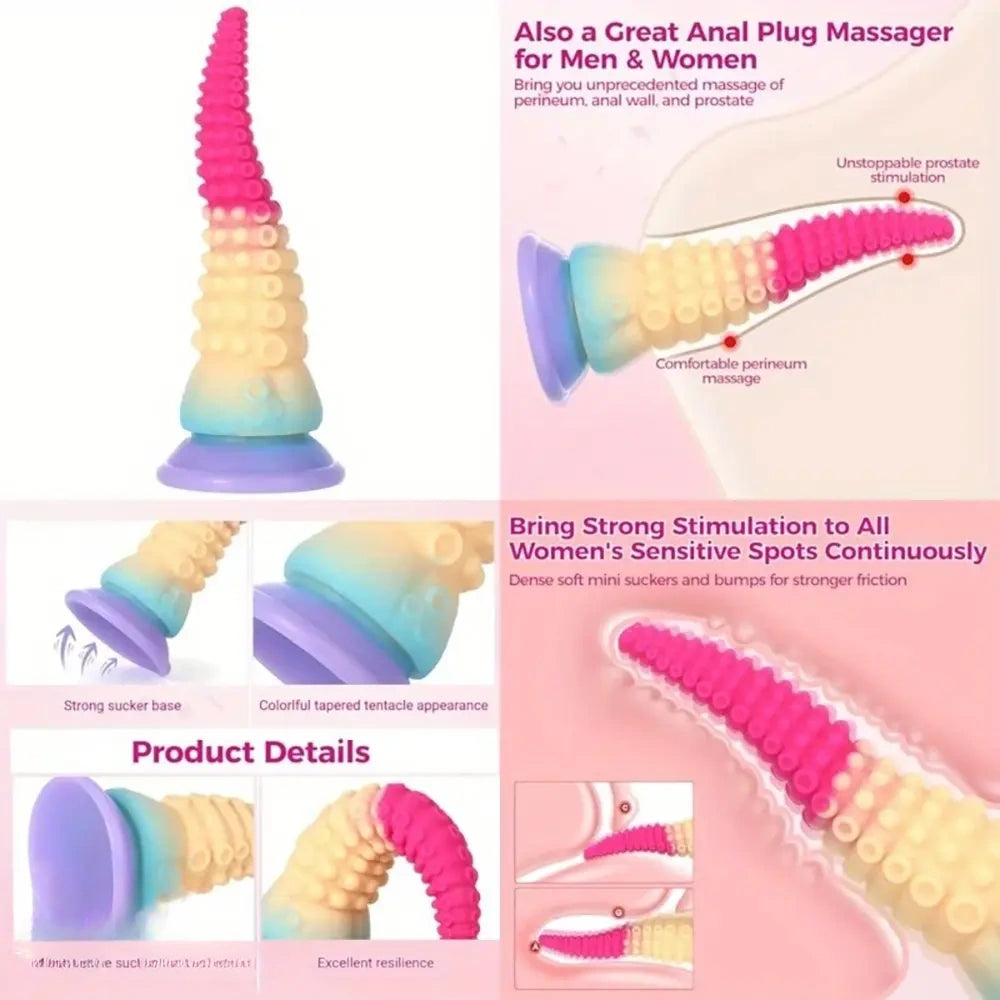 7.9in Tapered Tentacle Fantasy Octopus Suction Cup Liquid Silicone Dildo
