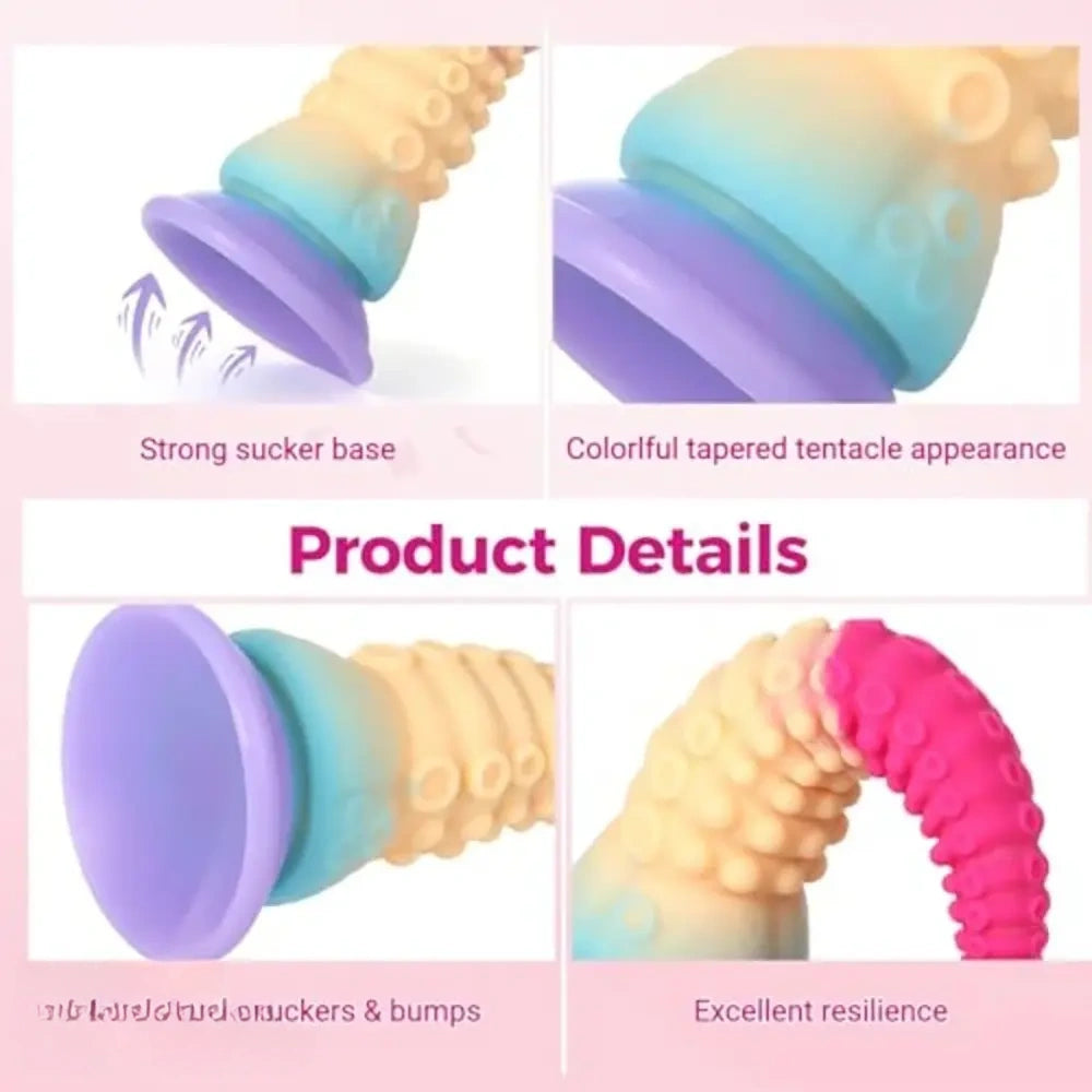 7.9in Tapered Tentacle Fantasy Octopus Suction Cup Liquid Silicone Dildo