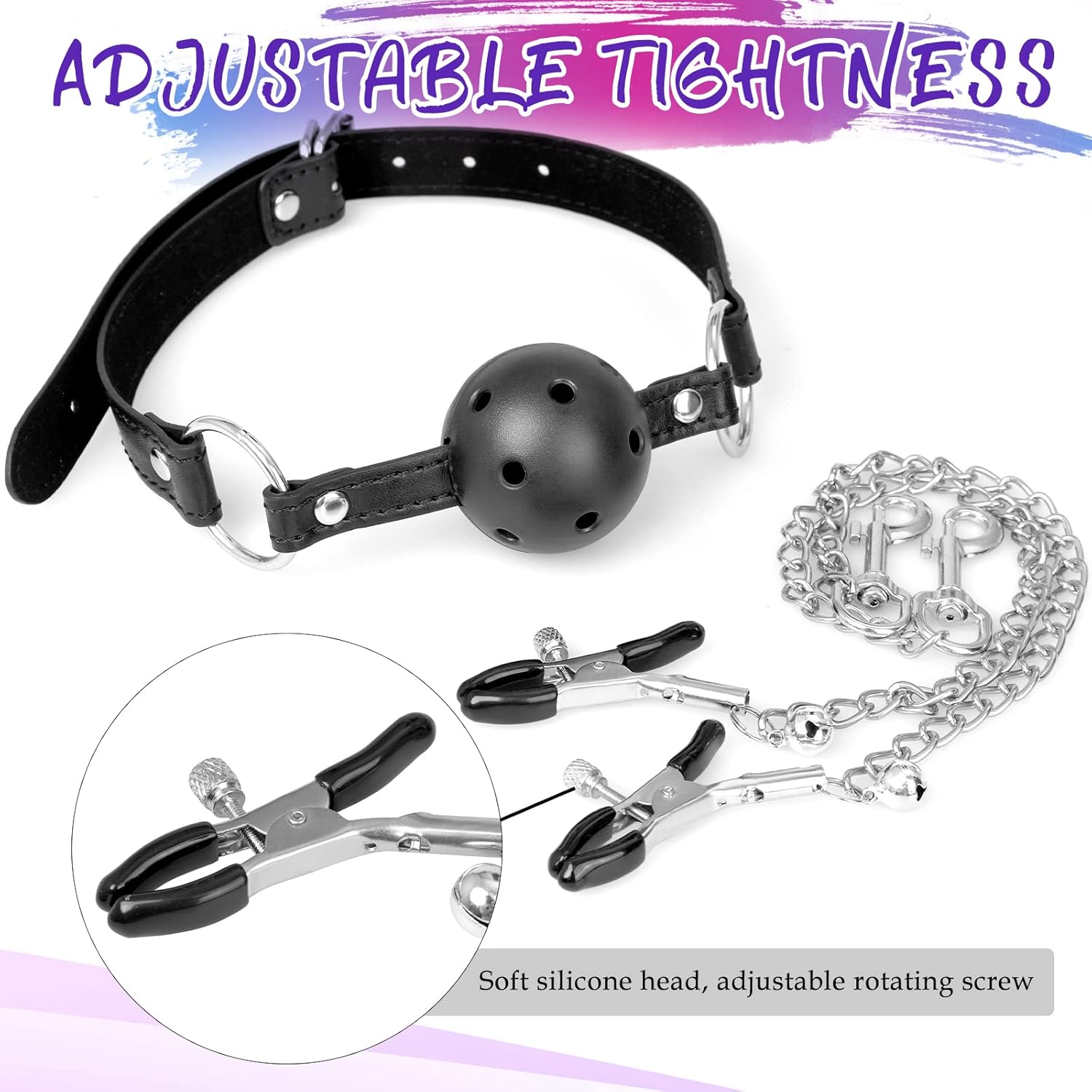 BDSM Bondaged Restraints Ball Gag Nipple Clitoris Clamp Anal Plug Set