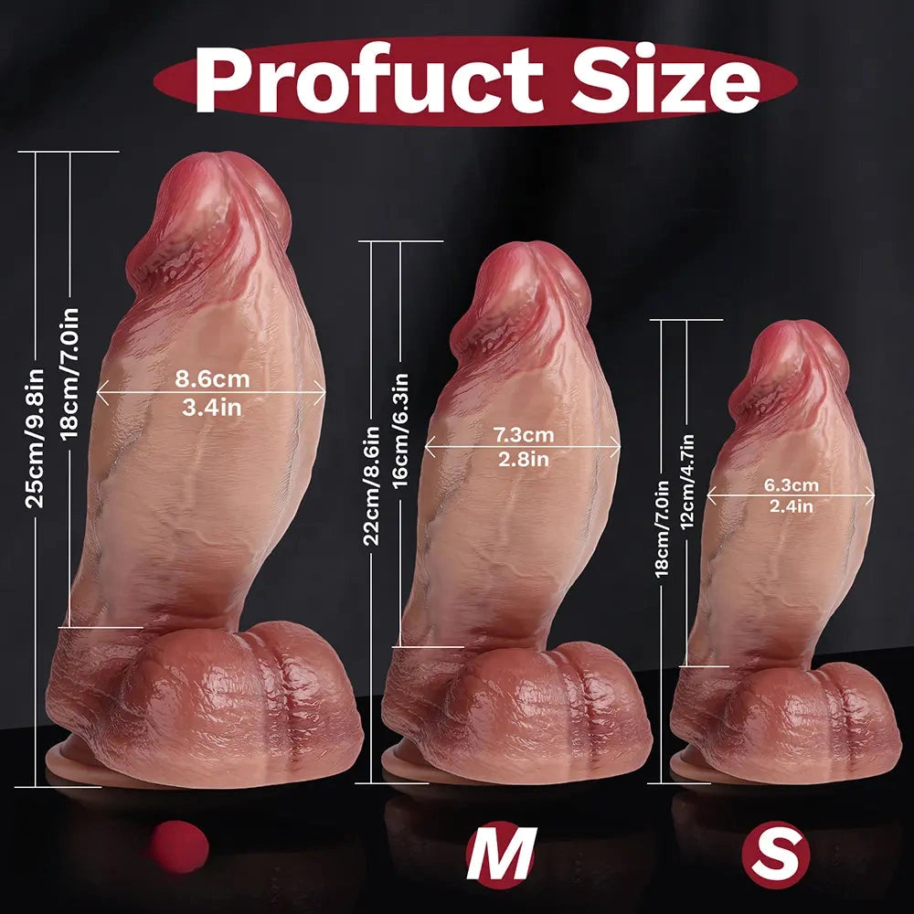 7in 8.6in 9.8in Protruding Cyan Veins Dildo With Winkkled Balls Thick Cock