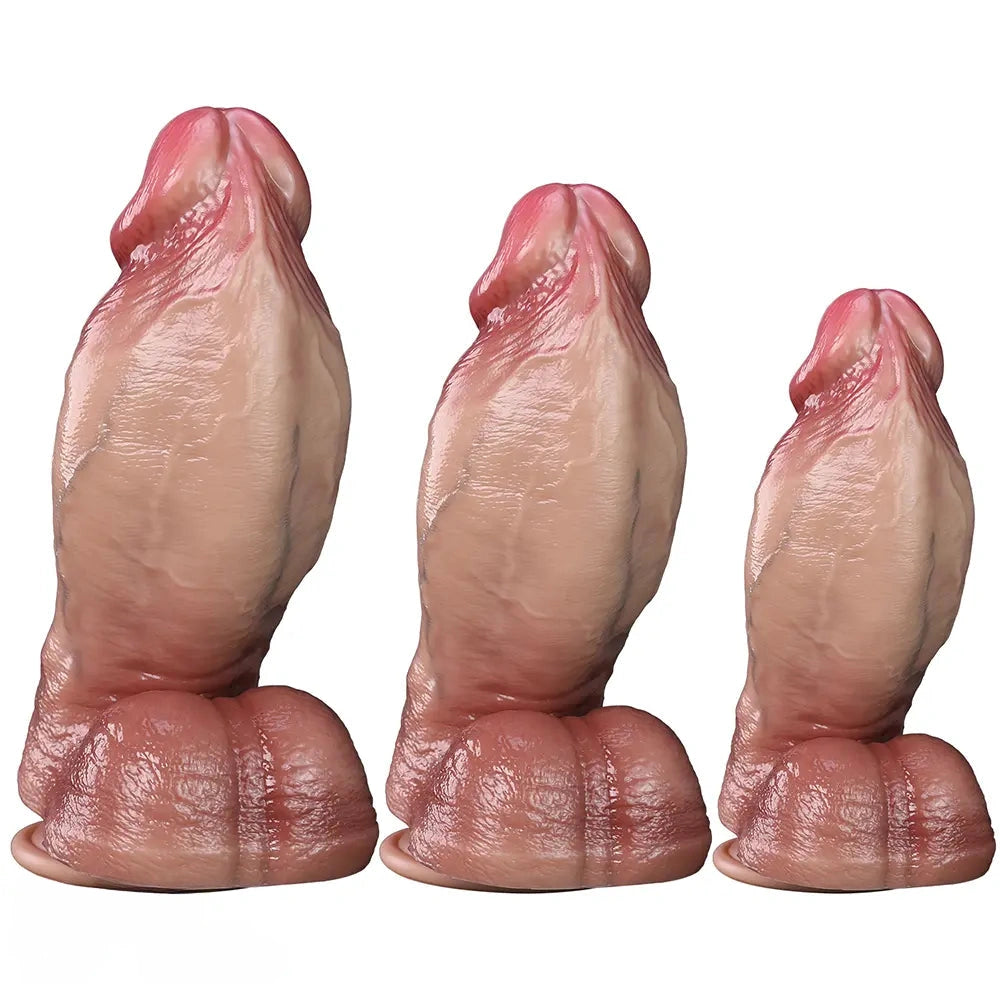 7in 8.6in 9.8in Protruding Cyan Veins Dildo With Winkkled Balls Thick Cock