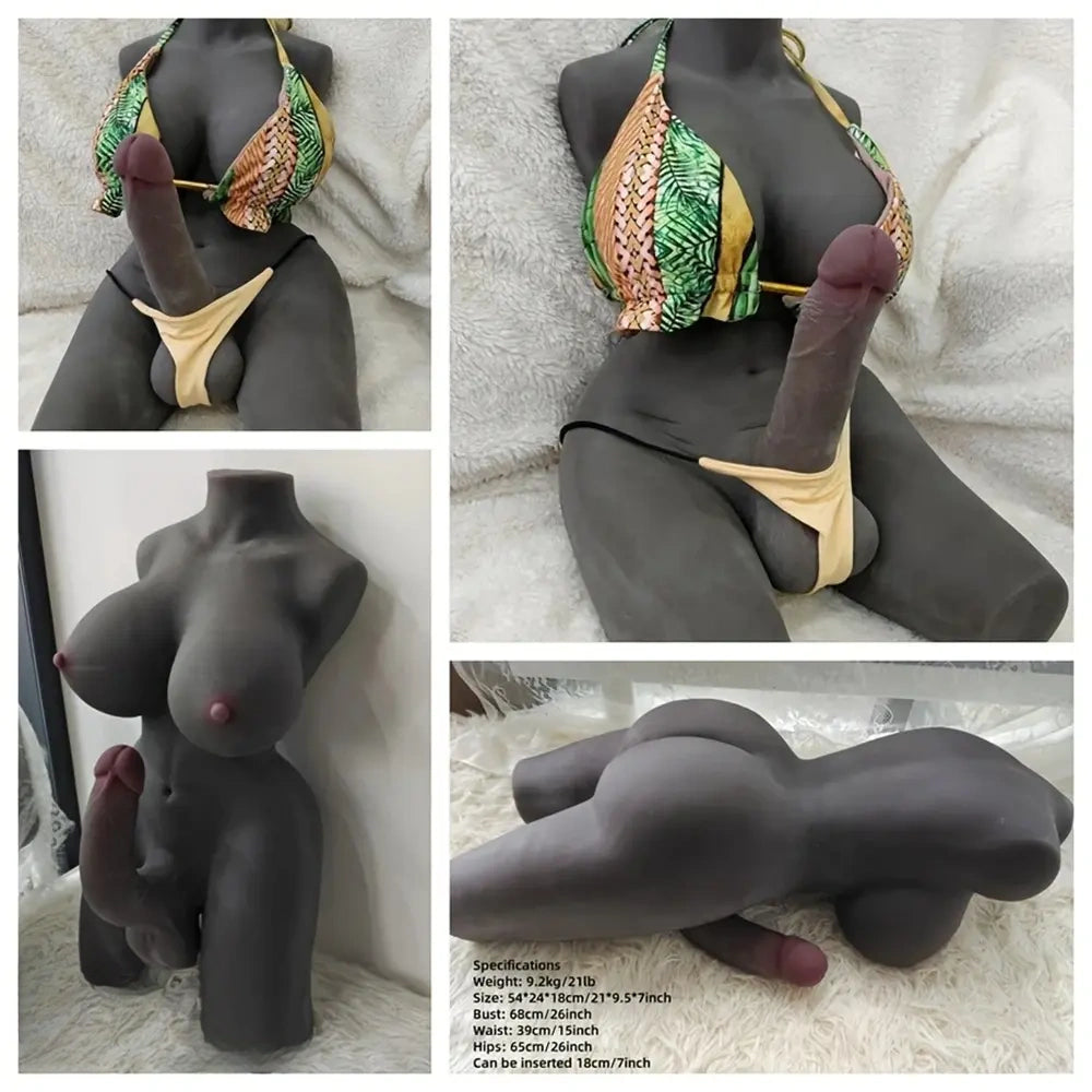 7in Ebony Dildo 22lb Realistic Shemale Sex Doll Torso Sex Toy Masturbator