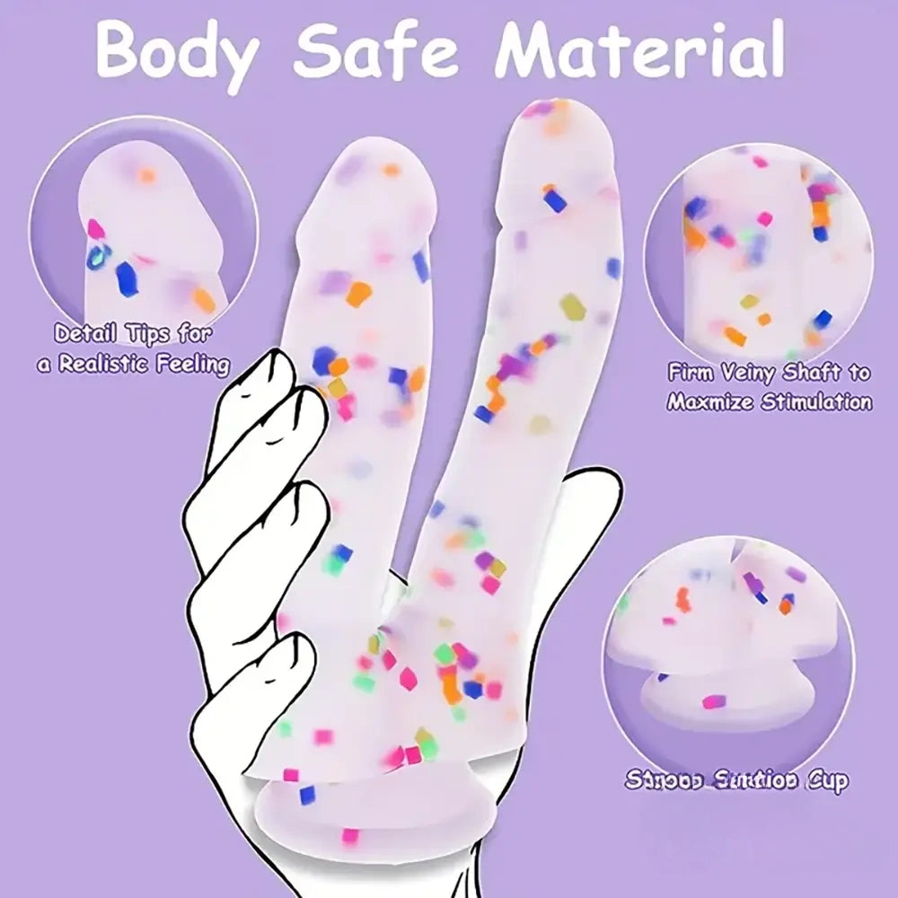 7in Soft Silicone Confetti Colorful Double Headed Dildo For Women Men