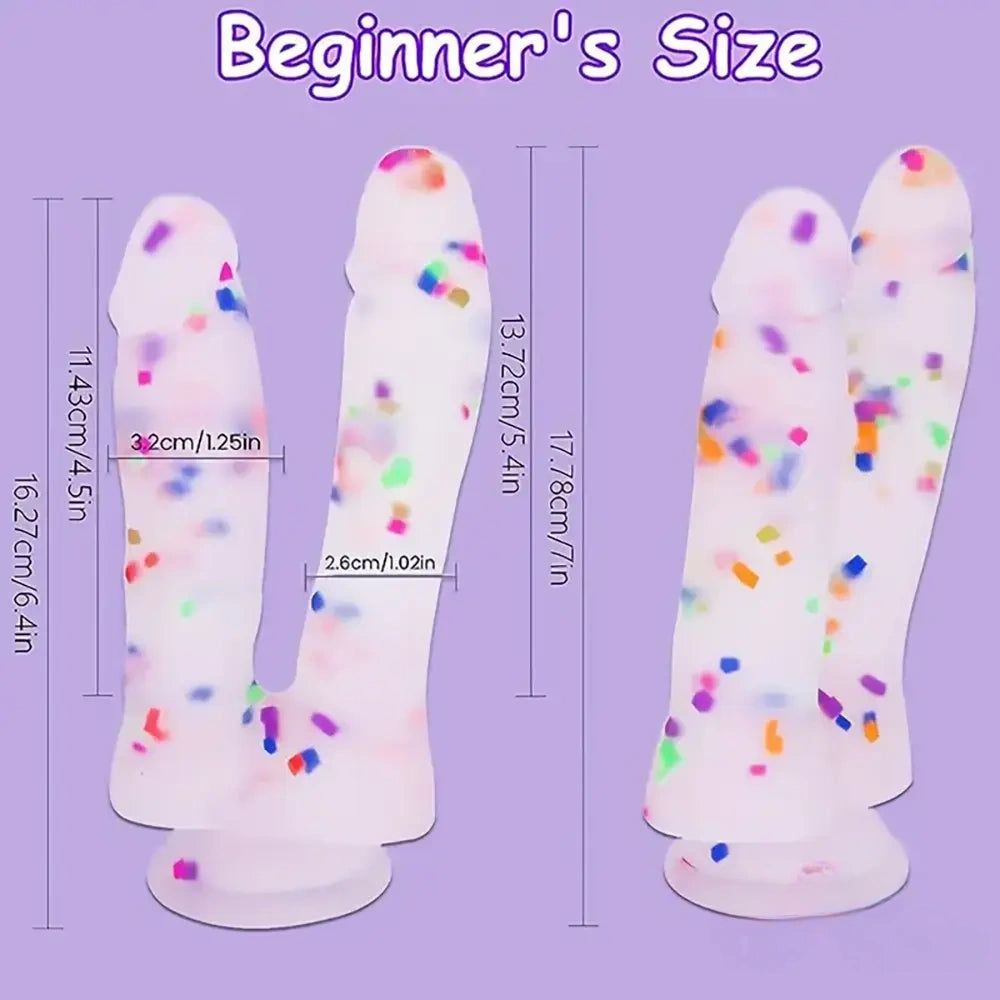 7in Soft Silicone Confetti Colorful Double Headed Dildo For Women Men