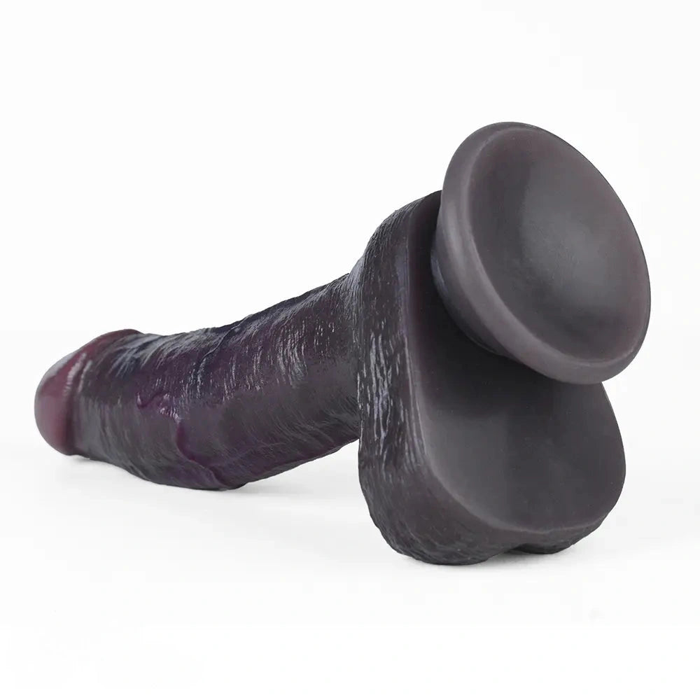8.03in Dual Density Silicone Soft Real Dildo With Glans Veins & Testicles