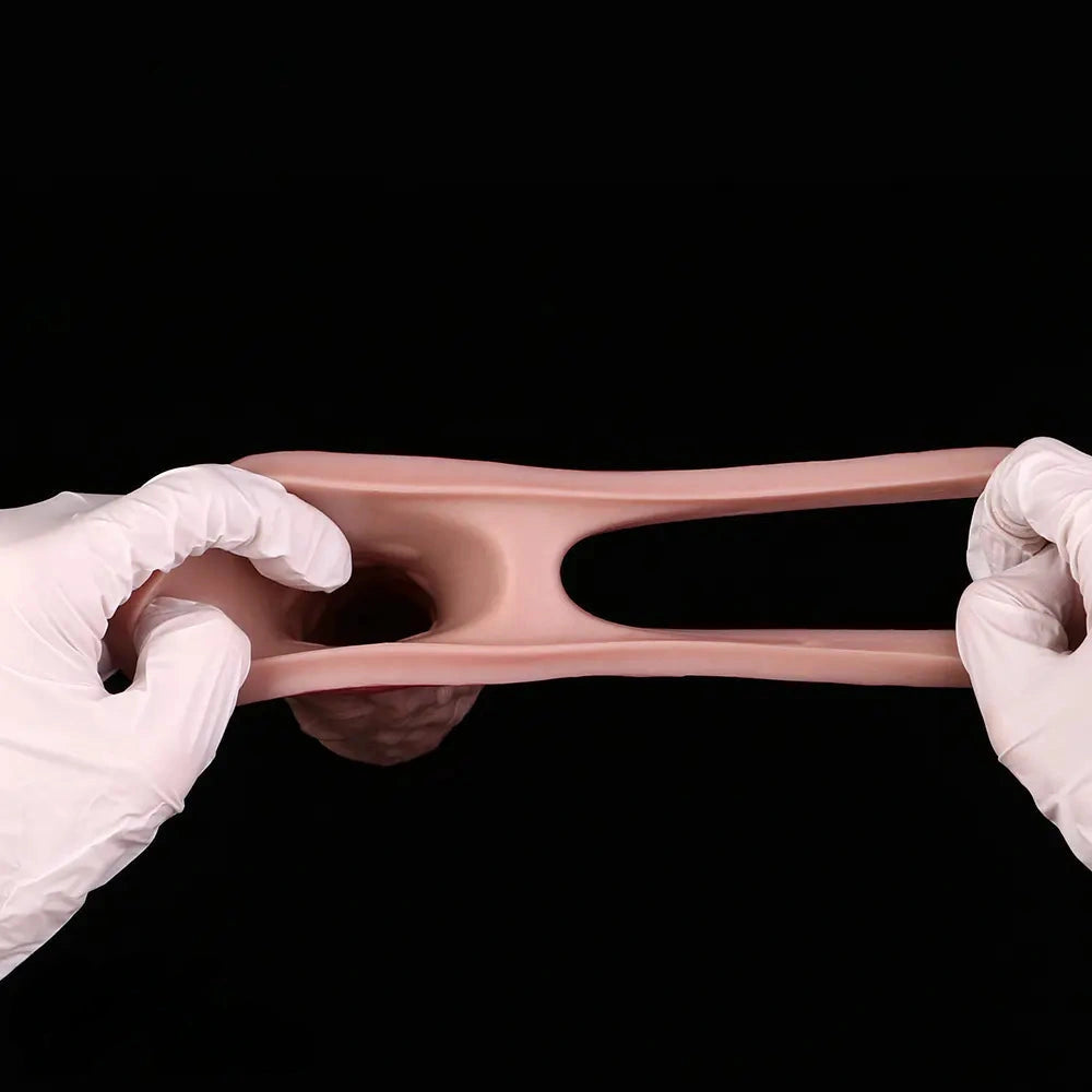 8.03in Realistic Blue Veins Hollow Dildo Cock Sleeve With Soft Cock Ring