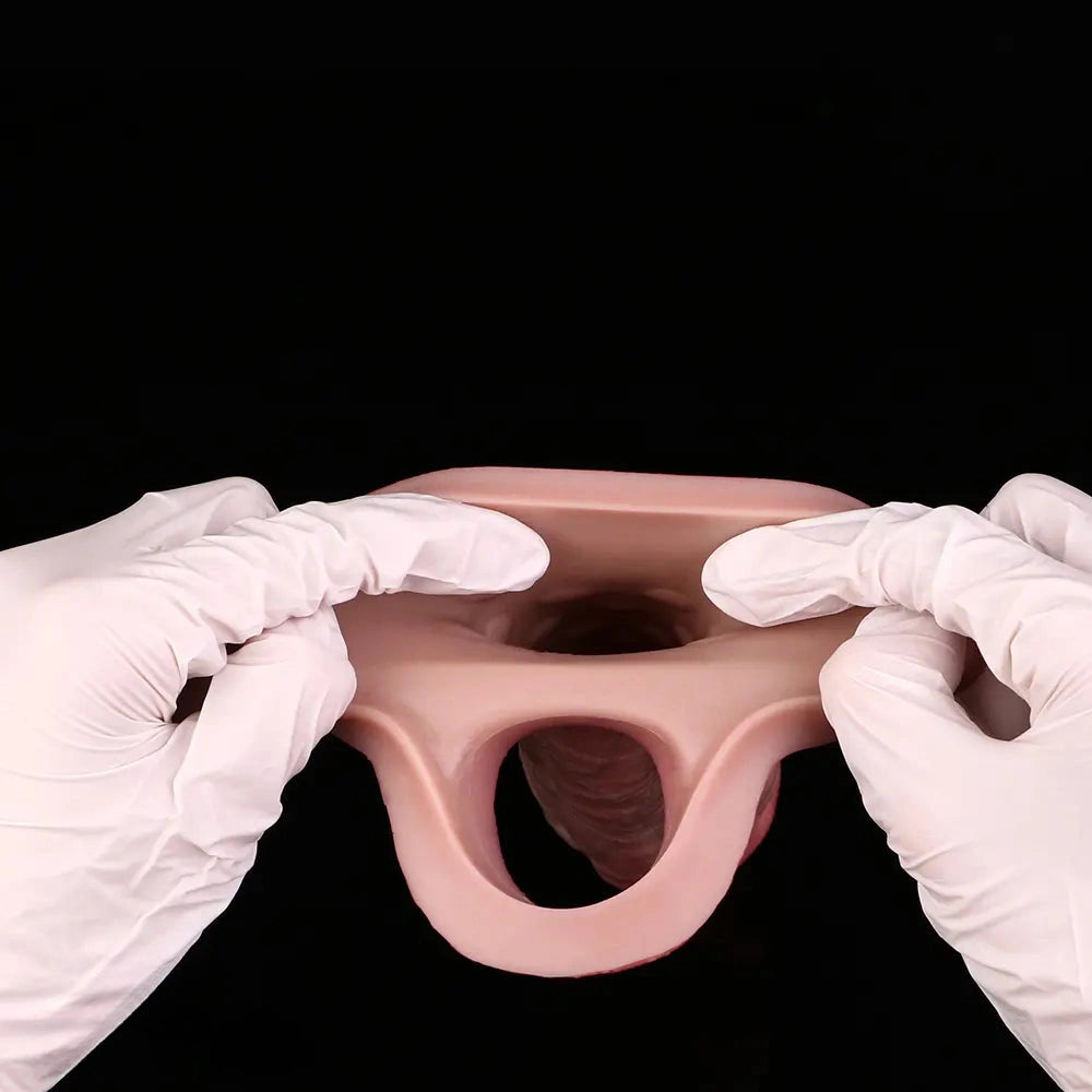 8.03in Realistic Blue Veins Hollow Dildo Cock Sleeve With Soft Cock Ring