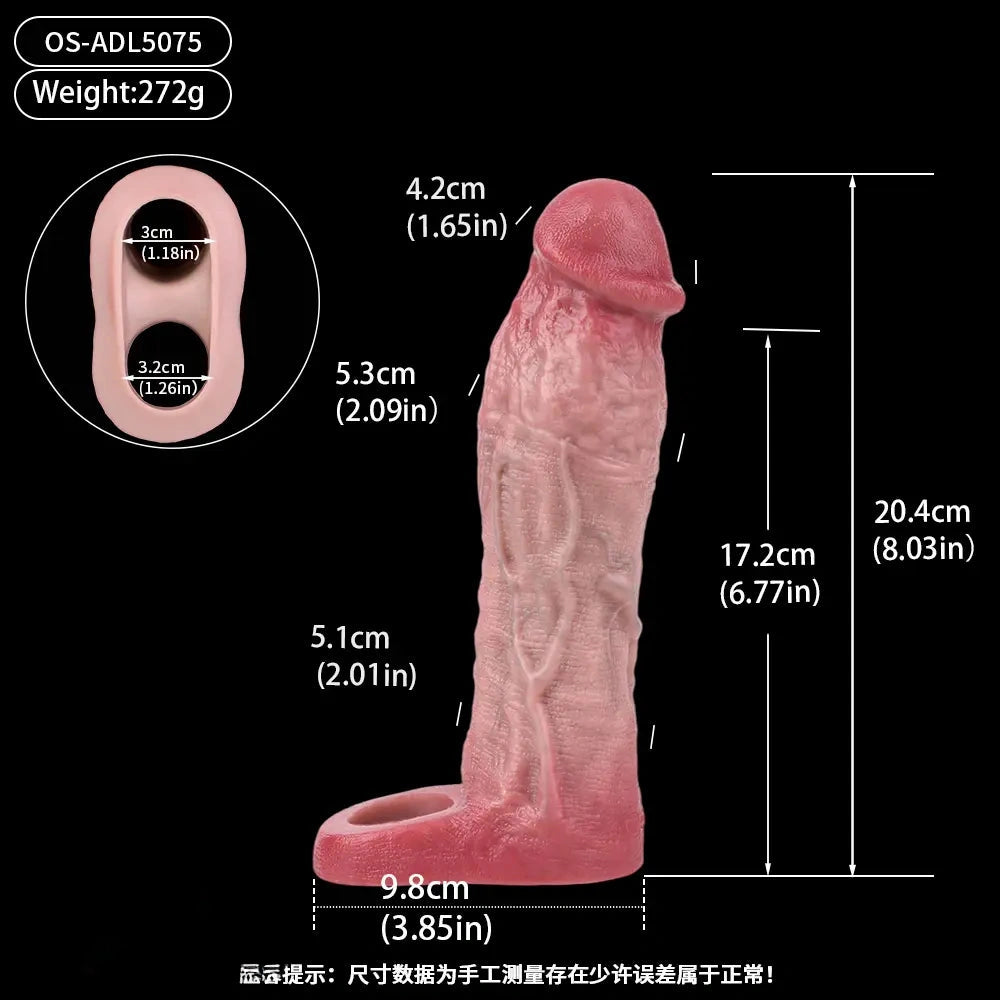 8.03in Realistic Blue Veins Hollow Dildo Cock Sleeve With Soft Cock Ring