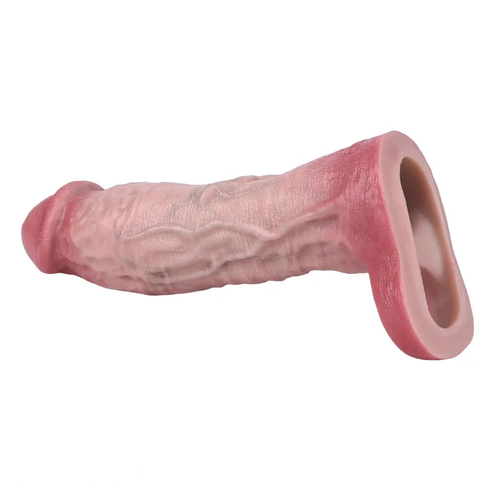 8.03in Realistic Blue Veins Hollow Dildo Cock Sleeve With Soft Cock Ring