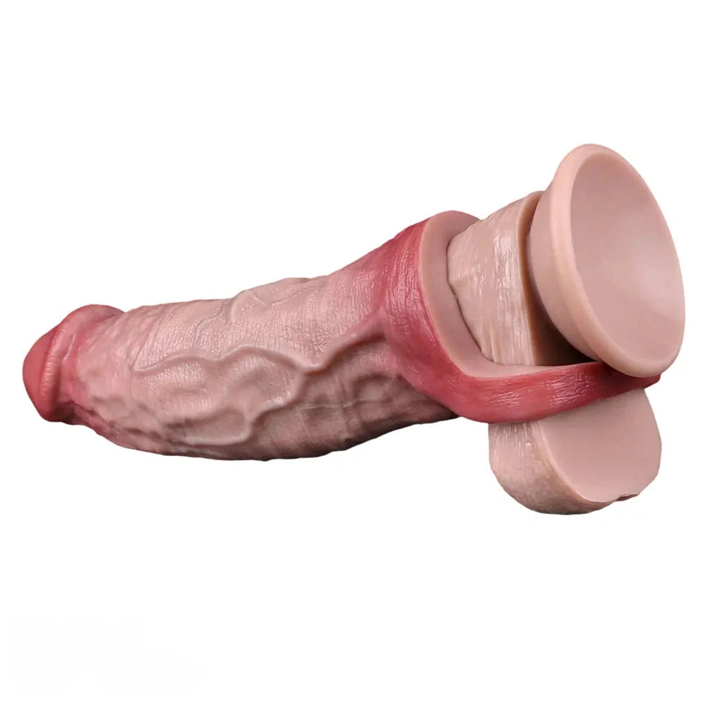 8.03in Realistic Blue Veins Hollow Dildo Cock Sleeve With Soft Cock Ring
