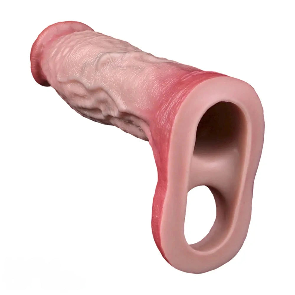 8.03in Realistic Blue Veins Hollow Dildo Cock Sleeve With Soft Cock Ring