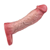 8.03in Realistic Blue Veins Hollow Dildo Cock Sleeve With Soft Cock Ring