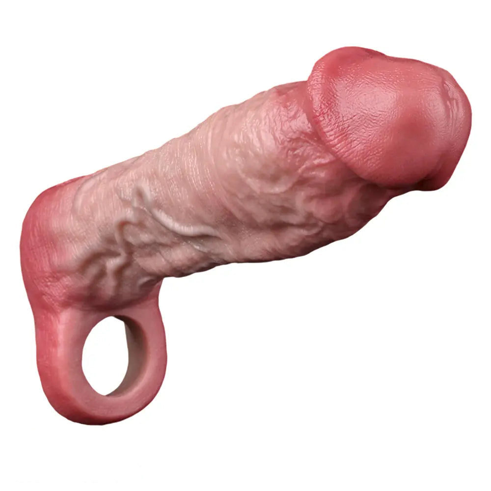 8.03in Realistic Blue Veins Hollow Dildo Cock Sleeve With Soft Cock Ring