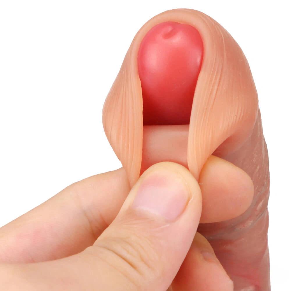 8.03in Realistic Penis Uncut Dildo Sex Toy With Sliding Foreskin