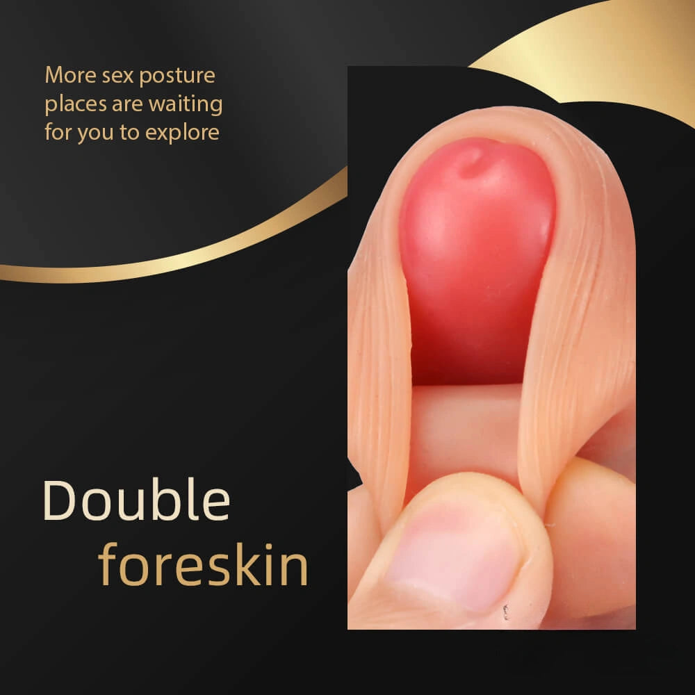 8.03in Realistic Penis Uncut Dildo Sex Toy With Sliding Foreskin