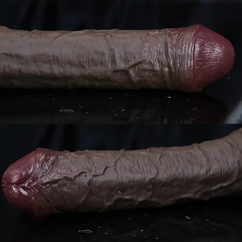 8.07in 10.23in Realistic Soft Silicone Anal Ebony Uncut Big Dildo