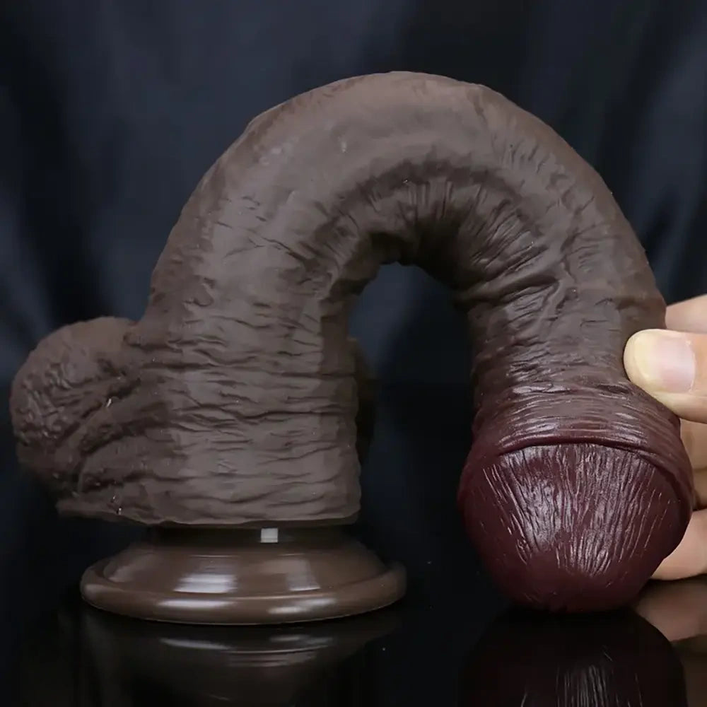 8.07in 10.23in Realistic Soft Silicone Anal Ebony Uncut Big Dildo
