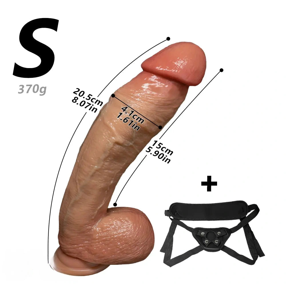 8.07in 11.02in 14.17in Curved Strap on Real Realistic Skin Texture Dildo