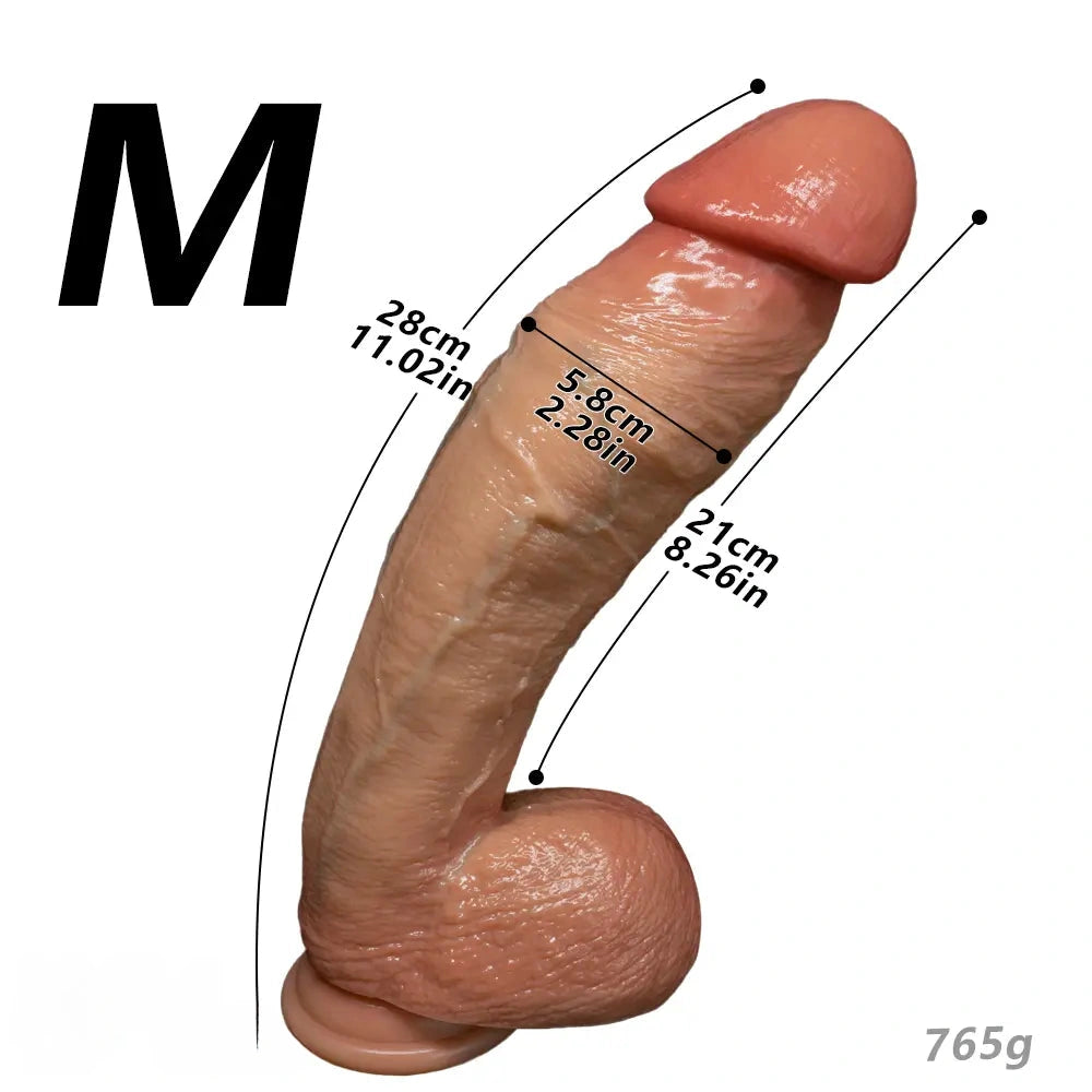 8.07in 11.02in 14.17in Curved Strap on Real Realistic Skin Texture Dildo