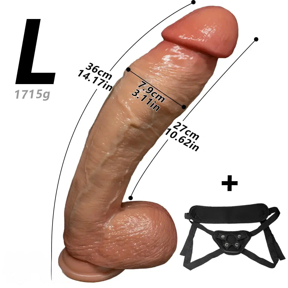 8.07in 11.02in 14.17in Curved Strap on Real Realistic Skin Texture Dildo